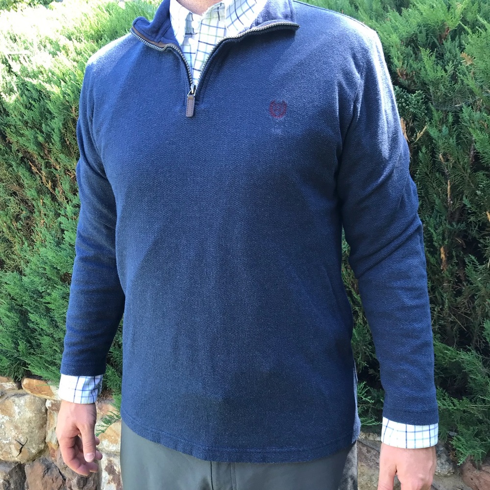 CHAPS Cotton Sweater 1/4 Zip Pullover Dark Blue
